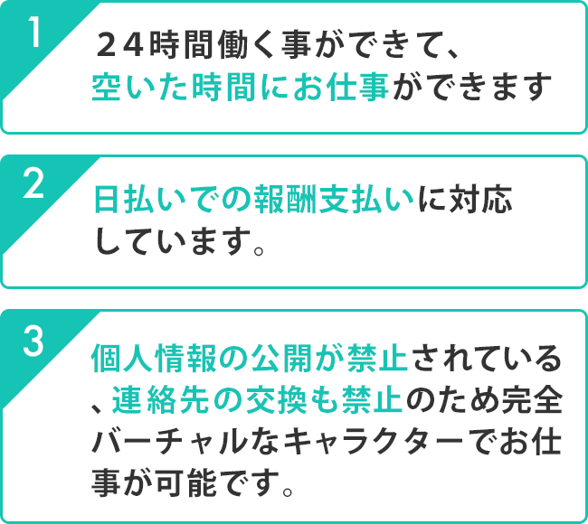 ２４時間働く事ができて、空いた時間にお仕事ができます。